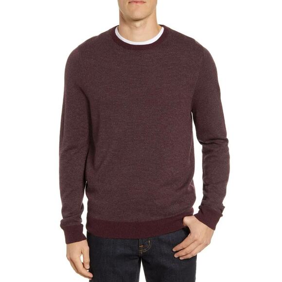 Nordstrom Sweater Mens XL Men's Shop Wool Blend Crewneck  Burgundy Birdseye  NEW - Picture 1 of 6